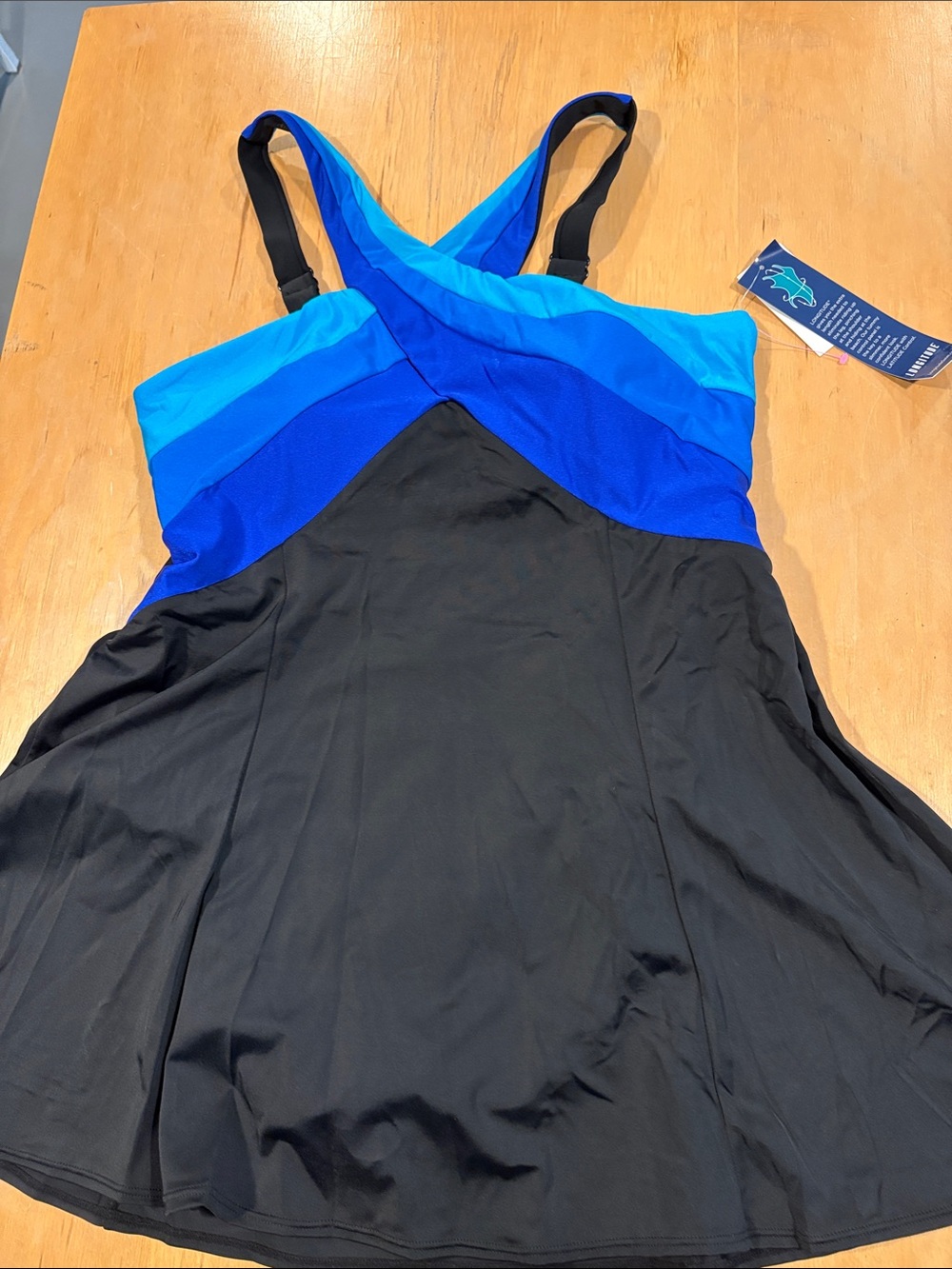 Longitude ~ Electric Blue Gradient & Black Swim Dress